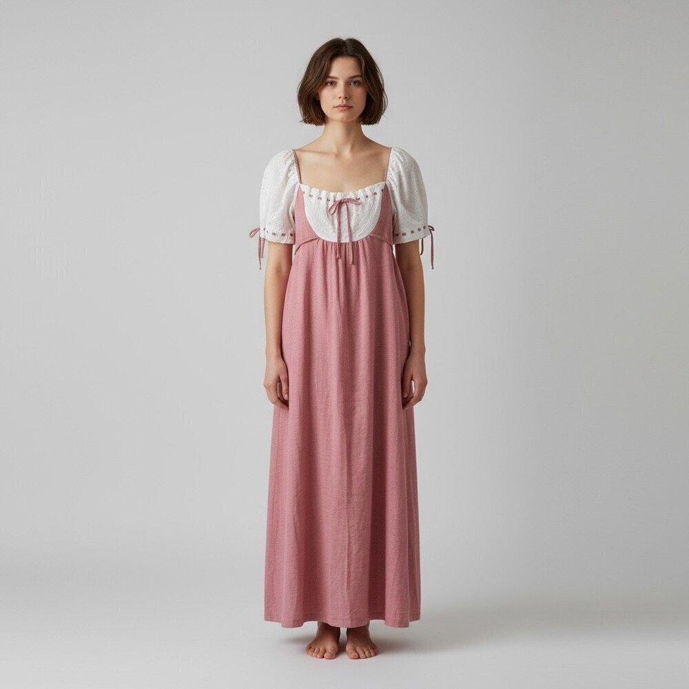 NWT Vtg Vassarette Milkmaid Maxi Dress Nightgown Red White Puff Sleeve Size 9
